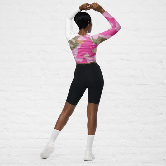 Pink & Green Camo KlassiQ long-sleeve crop top by BWFB